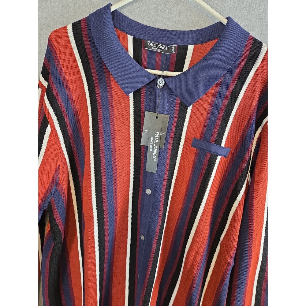 Paul Jones Retro Style Knit Cardigan Sweater Shirt 2XL Vertical Stripe Golf NEW